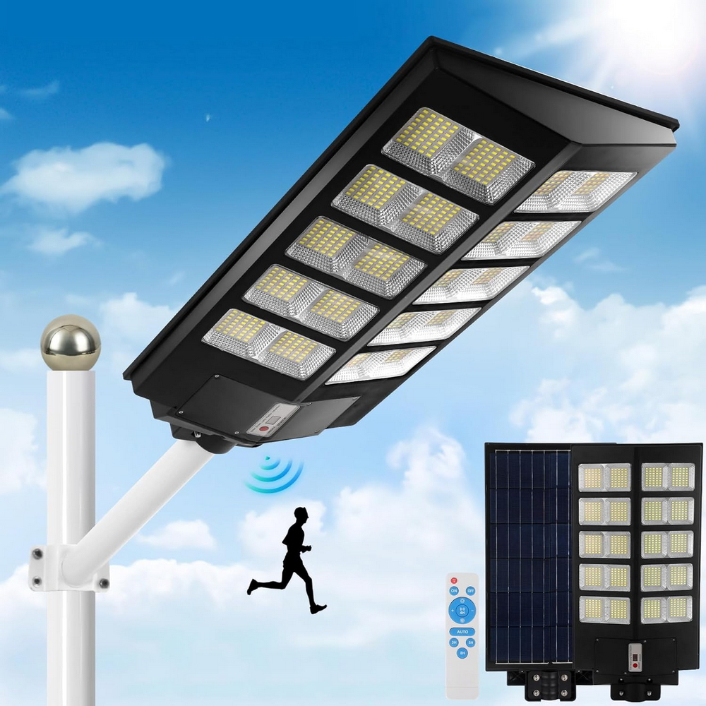 Lampione stradale Led 300W Nero con pannello solare IP66 Bianco freddo 6500K con sensore crepuscolare e di movimento Wisdom - Foto 6