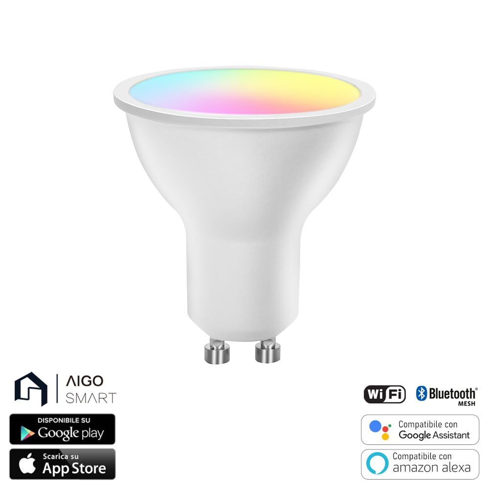 Foto principale Faretto Led Smart GU10 6.5W Bluetooth Mesh RGB CCT luce regolabile e dimmerabile Aigostar