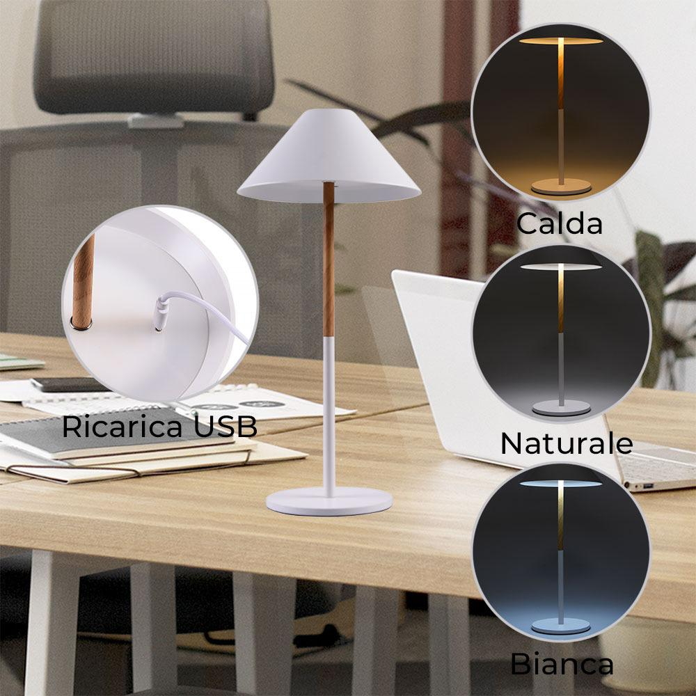 Lampada da tavolo Led touch Nam Bianca 5W portatile a batteria ricaricabile USB Dimmerabile Wisdom - Foto 5