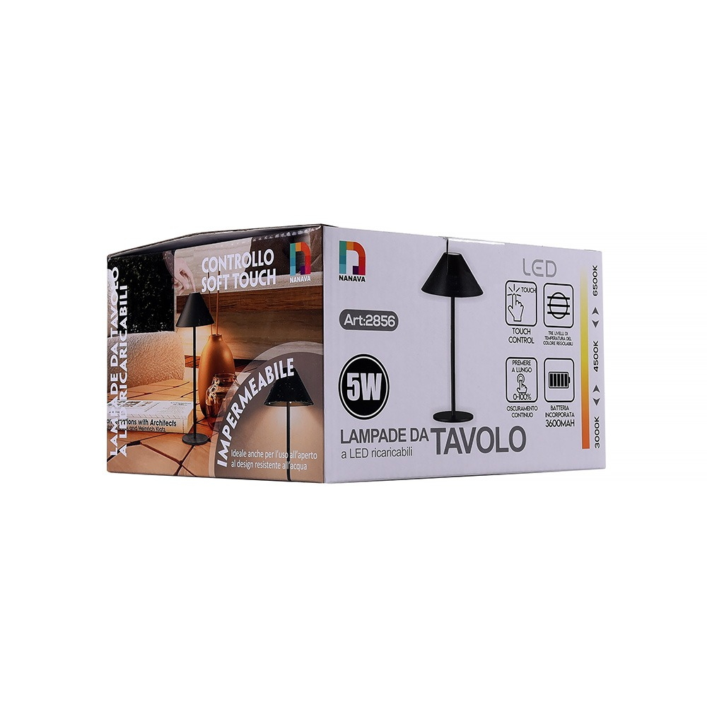Lampada da tavolo Led touch Nam Nera 5W portatile a batteria ricaricabile USB Dimmerabile Wisdom - Foto 6