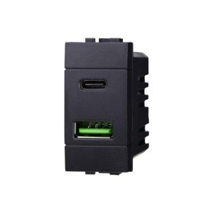 Foto principale Presa USB Type-C a 2 posti nero compatibile anche con BTicino Livinglight