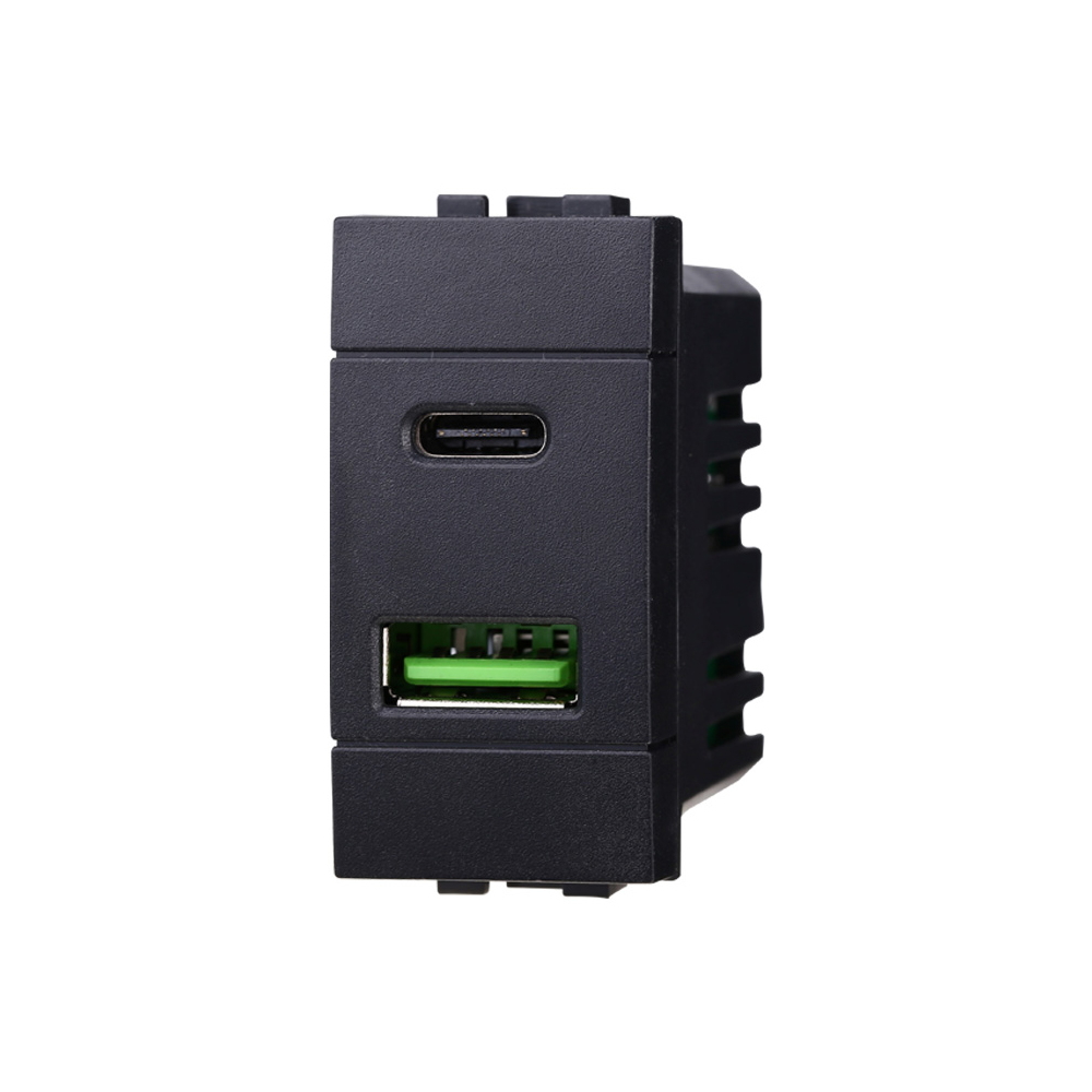 Foto principale Presa USB Type-C a 2 posti nero compatibile anche con BTicino Livinglight