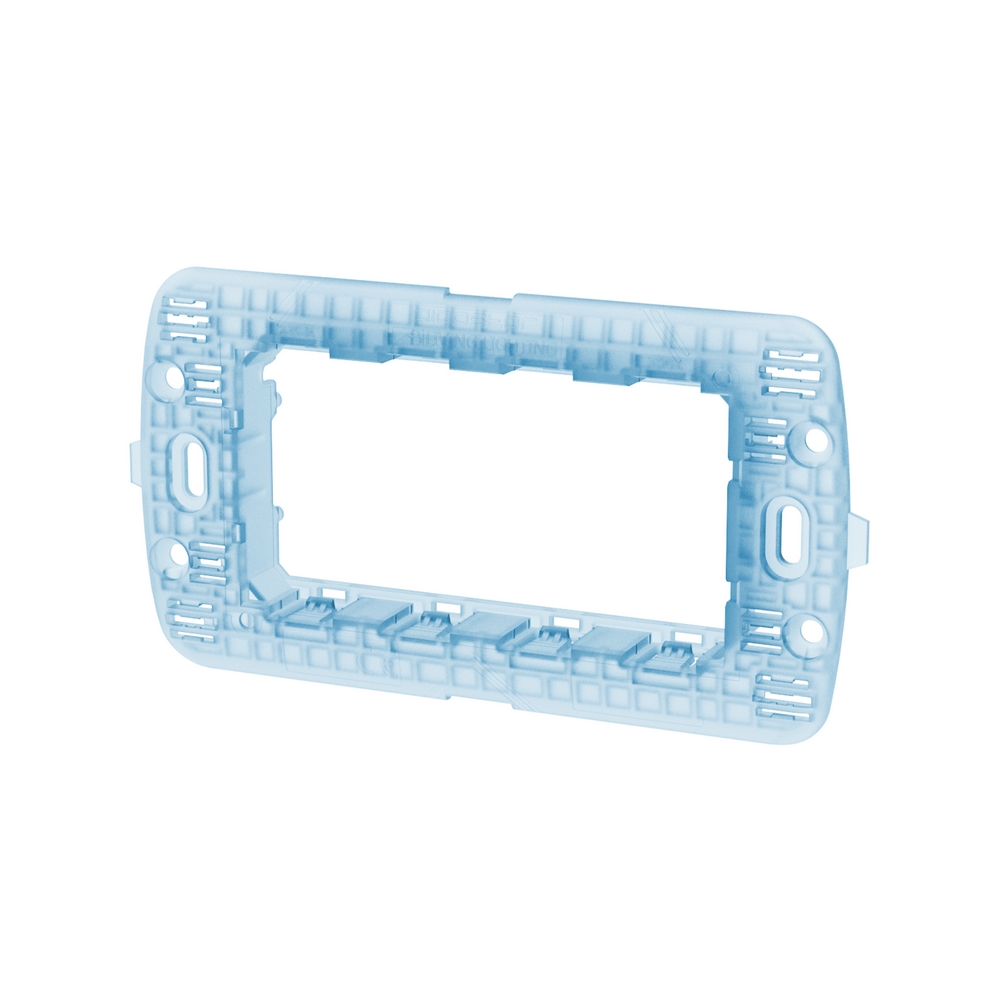 Foto principale Supporto portafrutti 4 moduli 504 in plastica trasparente azzurro compatibile anche con BTicino Livinglight