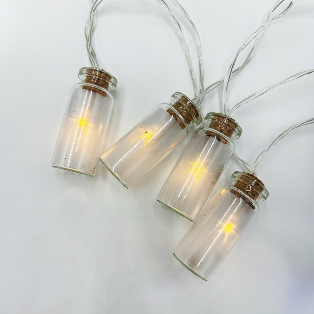 Catena decorata con 10 Ampolline luminose a Led Bianco Caldo fisso e intermittente 2 metri a batteria Wisdom - Foto 1