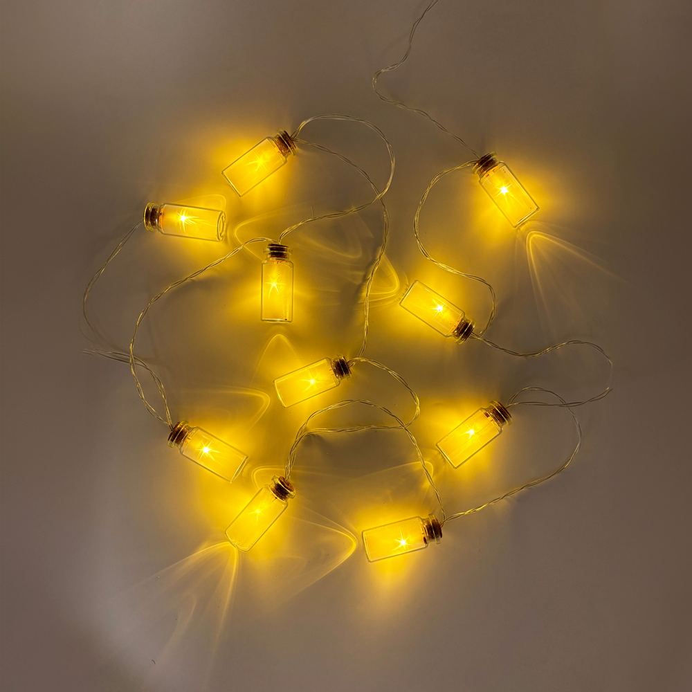 Catena decorata con 10 Ampolline luminose a Led Bianco Caldo fisso e intermittente 2 metri a batteria Wisdom - Foto 2