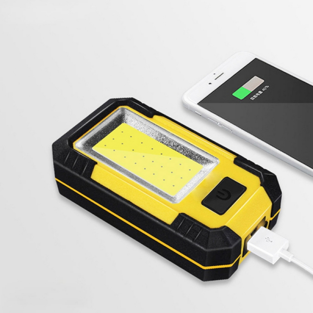 Lampada Led COB da lavoro Nera e gialla con gancio e calamita Power Bank IP65 Bianco freddo 6000K M LEDME - Foto 2
