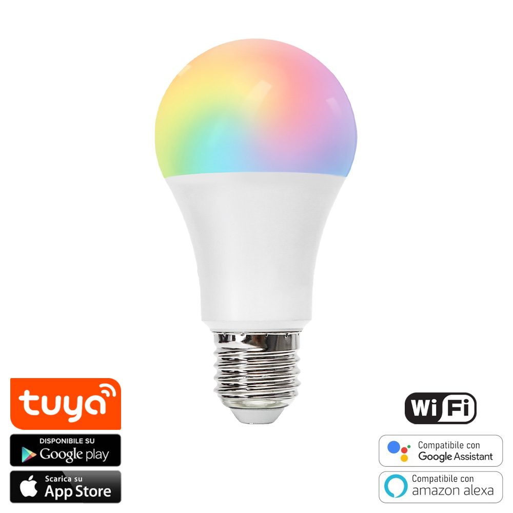 Foto principale Lampadina Led Smart Tuya A60 E27 10W WiFi RGB + CCT luce regolabile e dimmerabile M LEDME