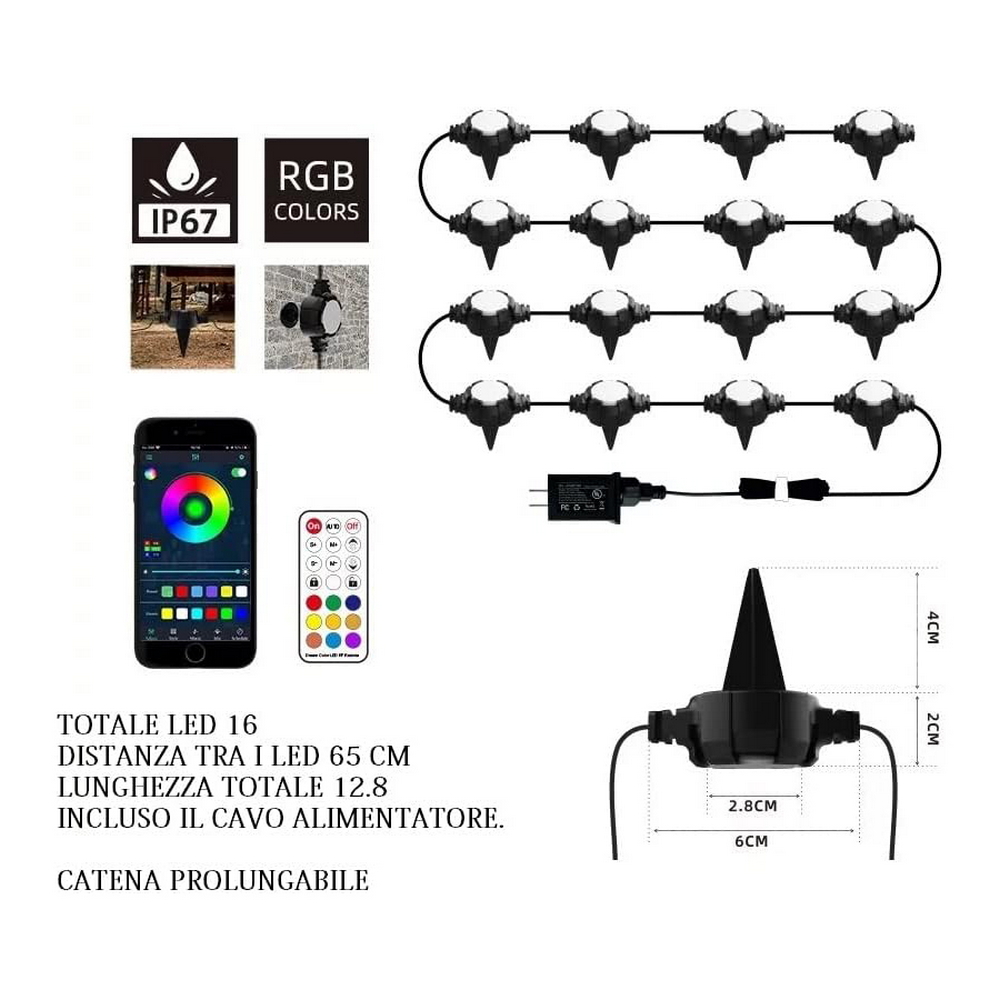 Segnapassi Led Smart Catena decorativa 16 luci Multicolore RGBW Bluetooth con telecomando Wisdom - Foto 2