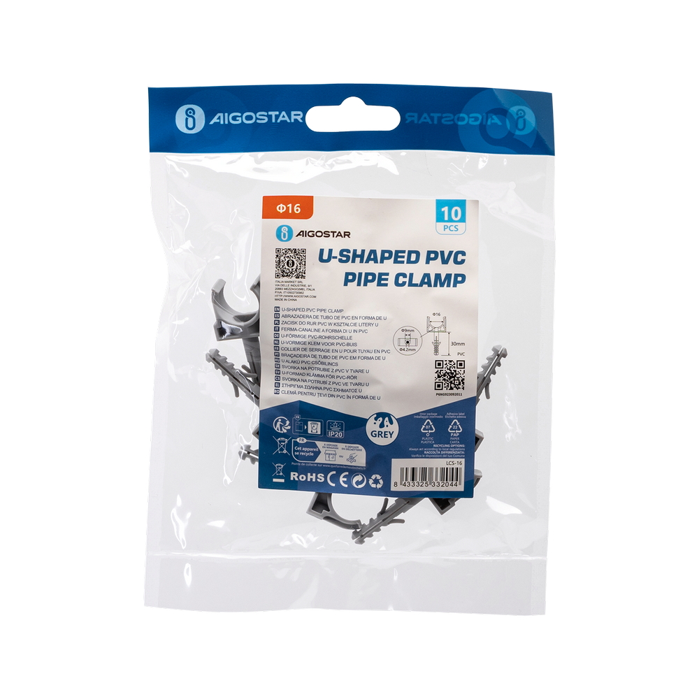 Clips fissatubo a scatto con tassello per Tubo 16mm grigio 10pz Aigostar - Foto 3