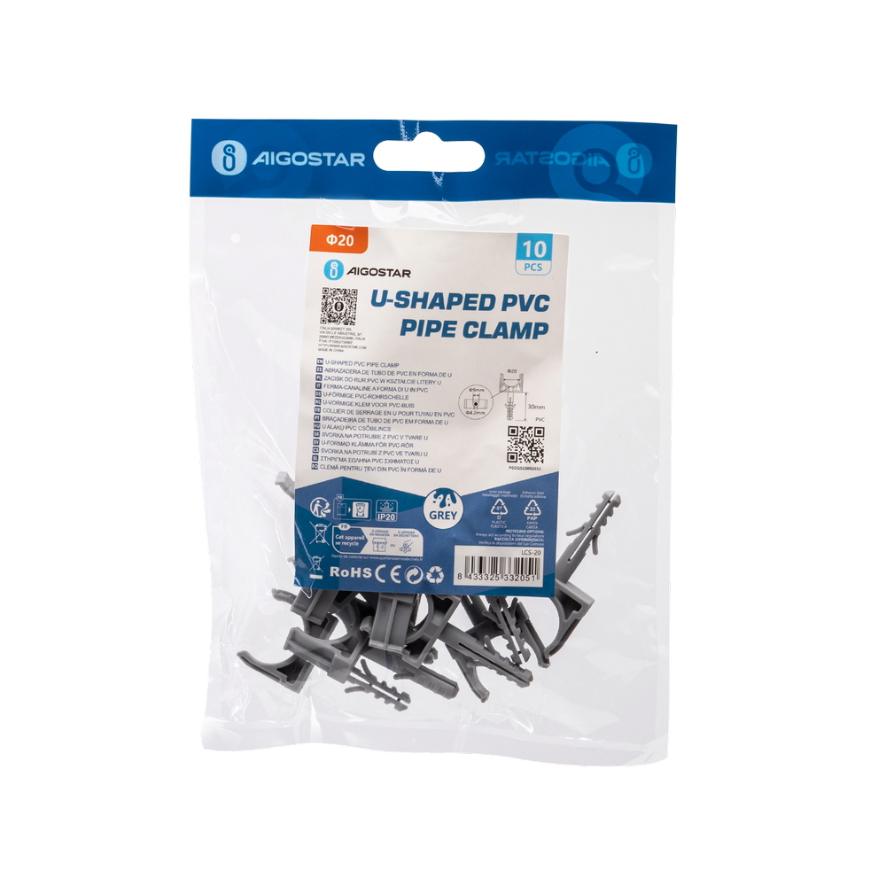 Clips fissatubo a scatto con tassello per Tubo 20mm grigio10pz Aigostar - Foto 3