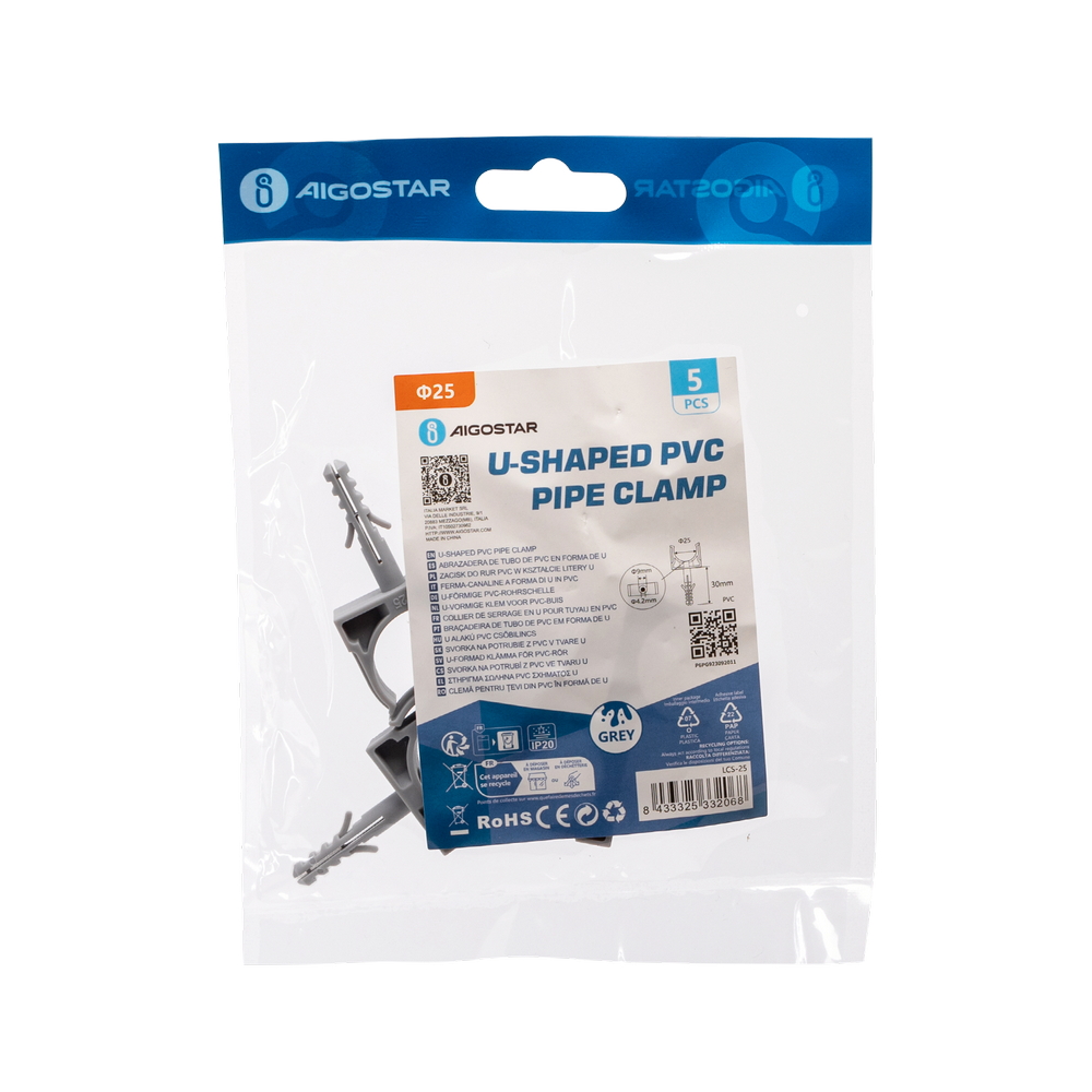 Clips fissatubo a scatto con tassello per Tubo 25mm grigio 5pz Aigostar - Foto 3