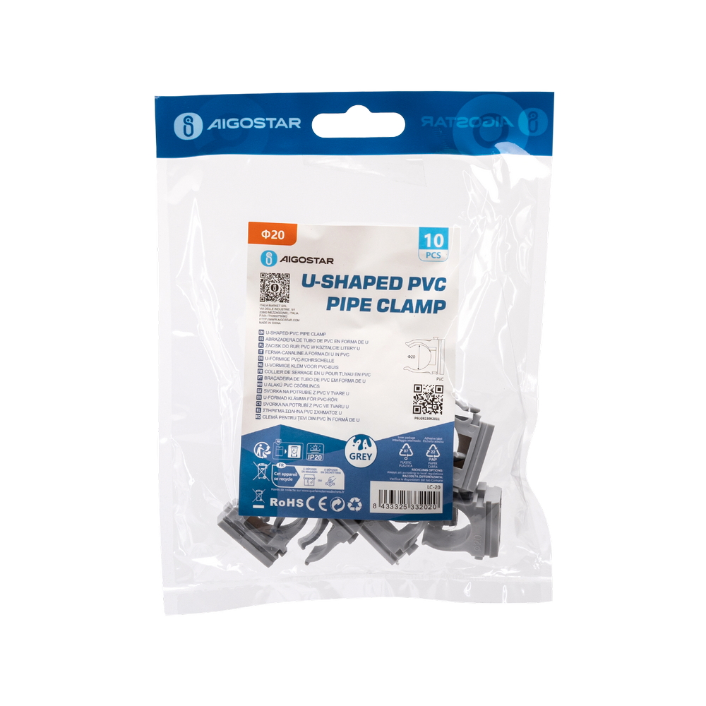 Clips fissatubo a scatto per Tubo 20mm grigio 10pz Aigostar - Foto 3