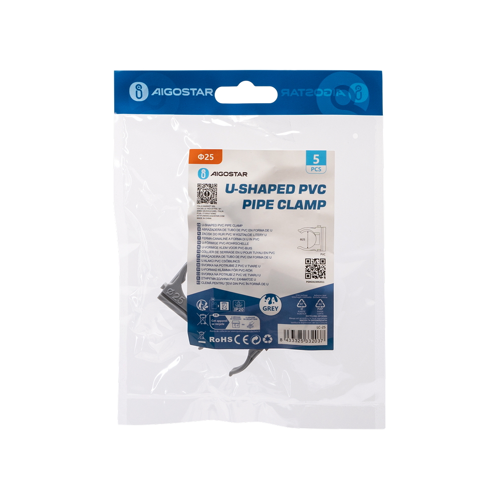 Clips fissatubo a scatto per Tubo 25mm grigio 5pz Aigostar - Foto 3
