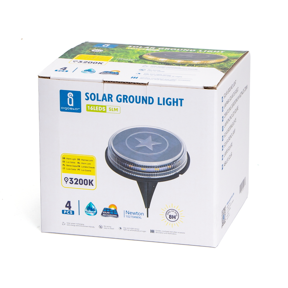 Faretto segnapassi Led 0,6W Argento con pannello solare IP66 Bianco caldo 3200K con sensore crepuscolare e di movimento confezione 4pz Aigostar - Foto 2