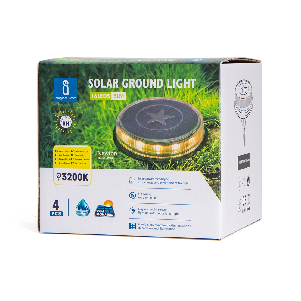 Faretto segnapassi Led 0,6W Argento con pannello solare IP66 Bianco caldo 3200K con sensore crepuscolare e di movimento confezione 4pz Aigostar - Foto 3