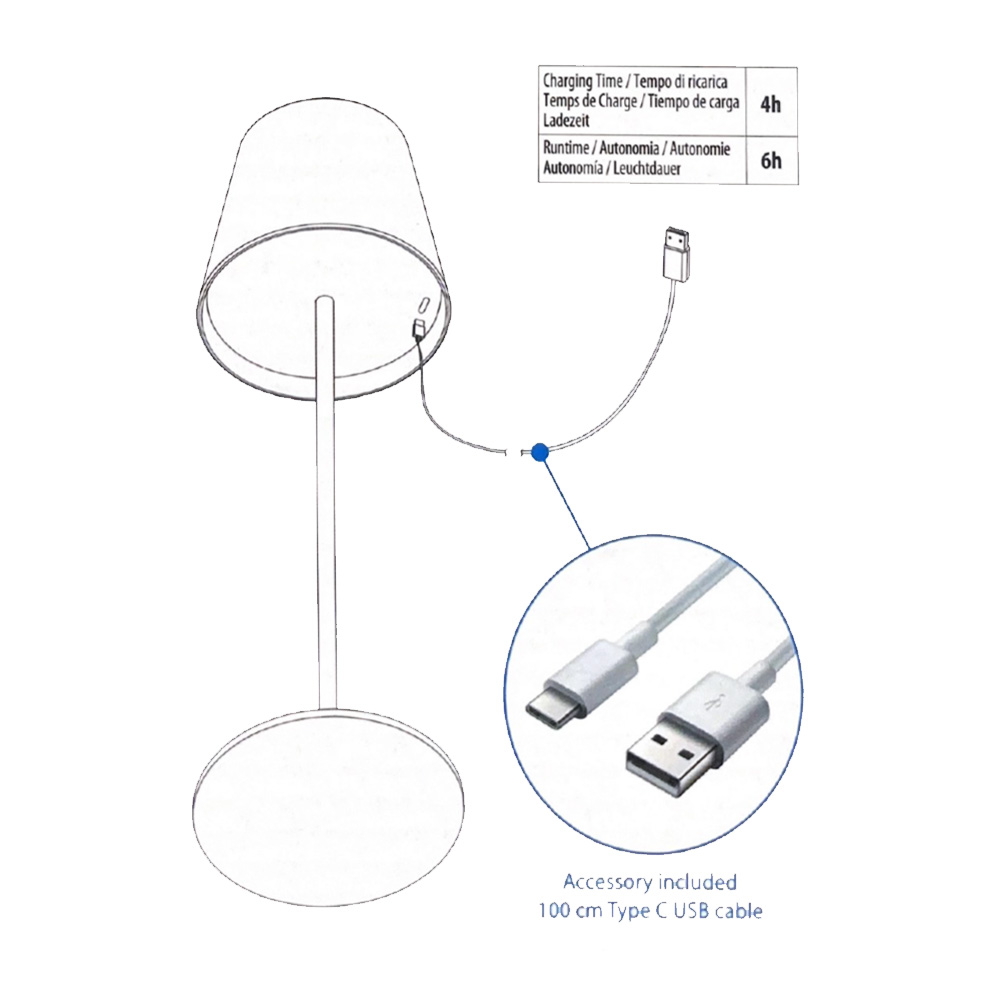Lampada da tavolo Led touch Alba Corten 1,2W portatile e da bottiglia a batteria ricaricabile USB Novaline - Foto 4
