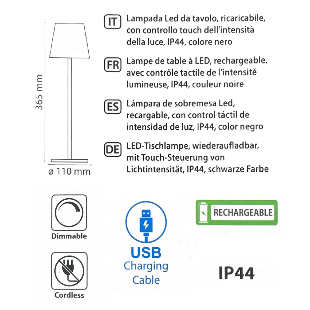 Lampada da tavolo Led touch Alba Corten 1,2W portatile e da bottiglia a batteria ricaricabile USB Novaline - Foto 5