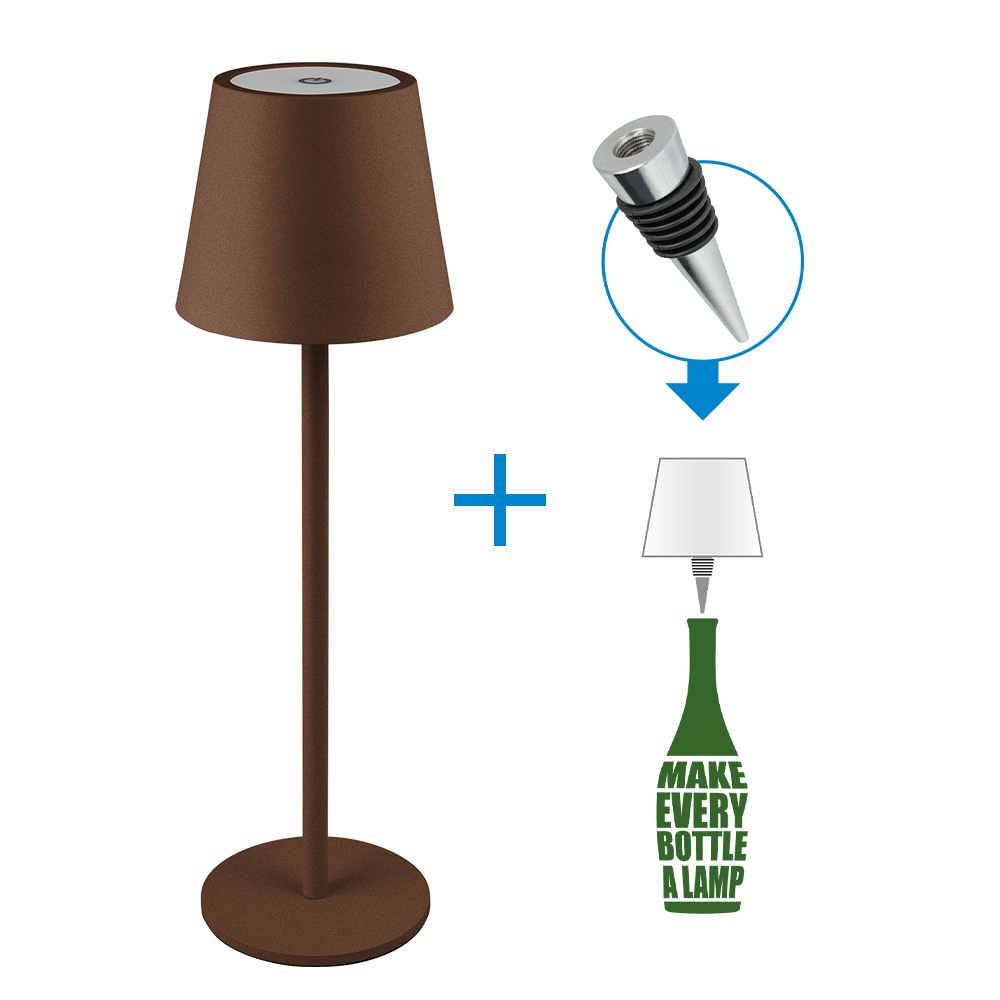 Foto principale Lampada da tavolo Led touch Alba Corten 1,2W portatile e da bottiglia a batteria ricaricabile USB Novaline