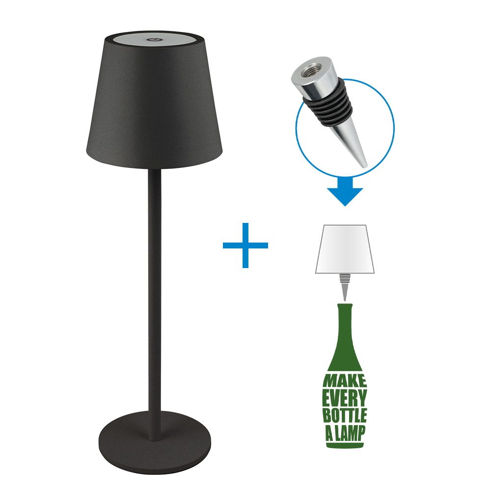 Foto principale Lampada da tavolo Led touch Alba Nera 1,2W portatile e da bottiglia a batteria ricaricabile USB Novaline
