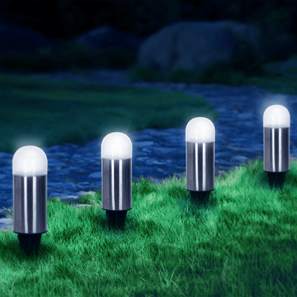Lampioncino segnapassi Led Bullet 0,006W Argento in acciaio con pannello solare IP44 Bianco freddo 6500K con sensore crepuscolare Aigostar - Foto 2