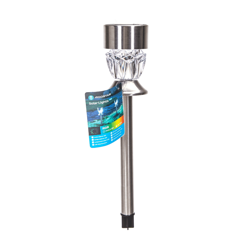Lampioncino segnapassi Led Pin 0,006W Argento in acciaio con pannello solare IP44 RGB con sensore crepuscolare Aigostar - Foto 3