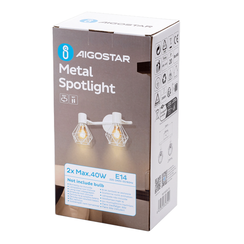Applique da parete Dimen Bianco 2 x E14 Aigostar - Foto 5