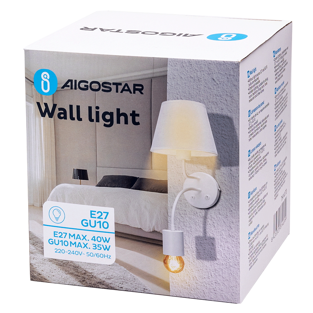 Applique da parete UaD Bianco IP20 1 x GU10 1 x E27 Aigostar - Foto 5