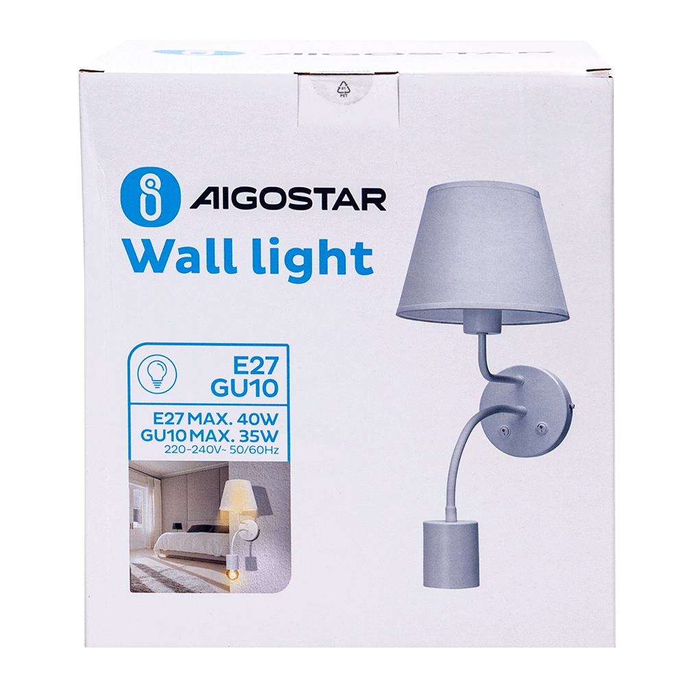 Applique da parete UaD Bianco IP20 1 x GU10 1 x E27 Aigostar - Foto 6
