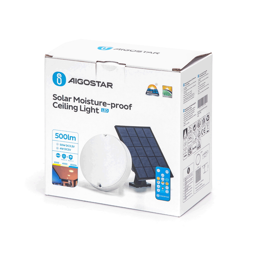 Applique Led da parete slim 4W rotondo Bianco con pannello solare e sensore crepuscolare IP65 temperatura colore regolabile con telecomando Aigostar - Foto 4