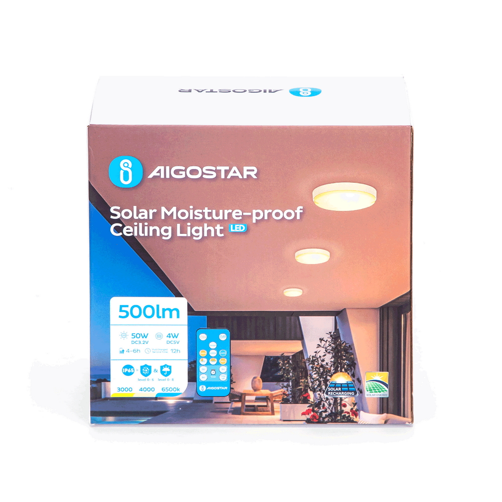 Applique Led da parete slim 4W rotondo Bianco con pannello solare e sensore crepuscolare IP65 temperatura colore regolabile con telecomando Aigostar - Foto 5