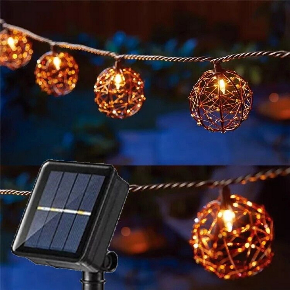 Catena luminosa a Led decorativa con pannello solare 3,8 metri 10 sfere Bianco Caldo 2200K Wisdom - Foto 3