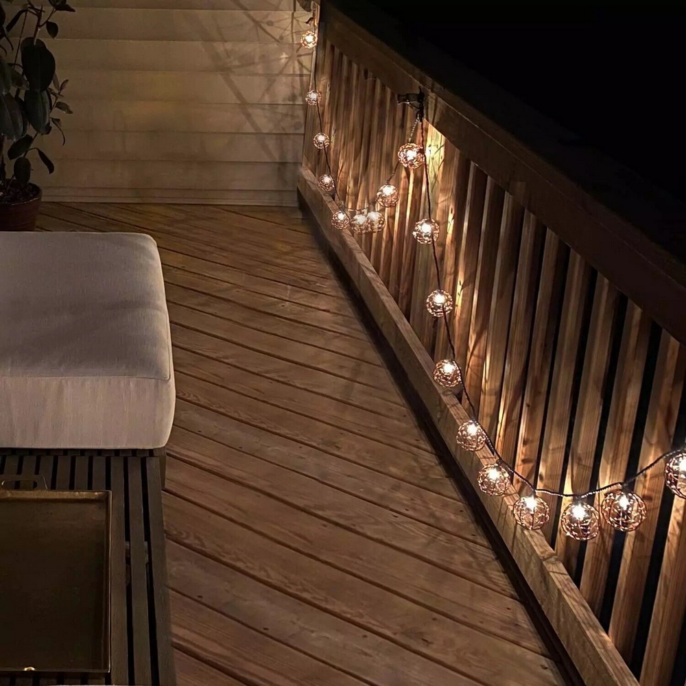 Catena luminosa a Led decorativa con pannello solare 3,8 metri 10 sfere Bianco Caldo 2200K Wisdom - Foto 5