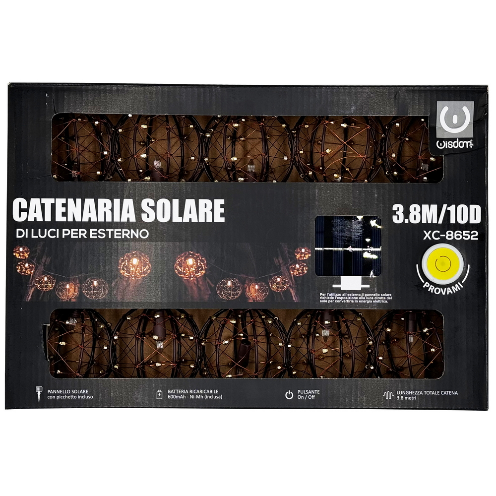 Catena luminosa a Led decorativa con pannello solare 3,8 metri 10 sfere Bianco Caldo 2200K Wisdom - Foto 6