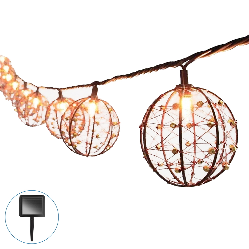 Foto principale Catena luminosa a Led decorativa con pannello solare 3,8 metri 10 sfere Bianco Caldo 2200K Wisdom