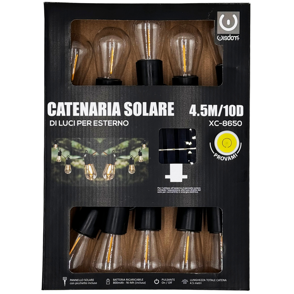 Catena luminosa a Led decorativa con pannello solare 4,5 metri 10 sfere trasparenti Bianco Caldo 2200K Wisdom - Foto 6