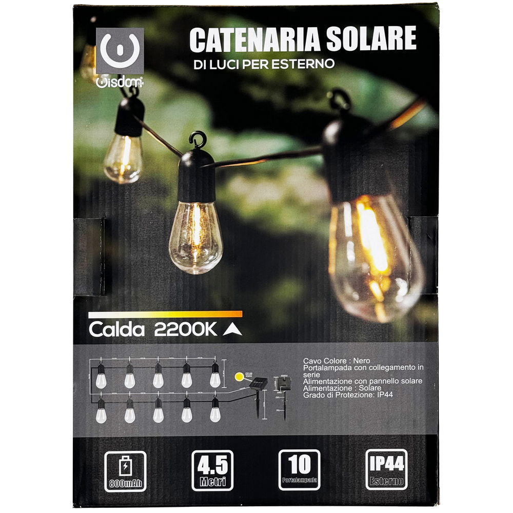 Catena luminosa a Led decorativa con pannello solare 4,5 metri 10 sfere trasparenti Bianco Caldo 2200K Wisdom - Foto 7