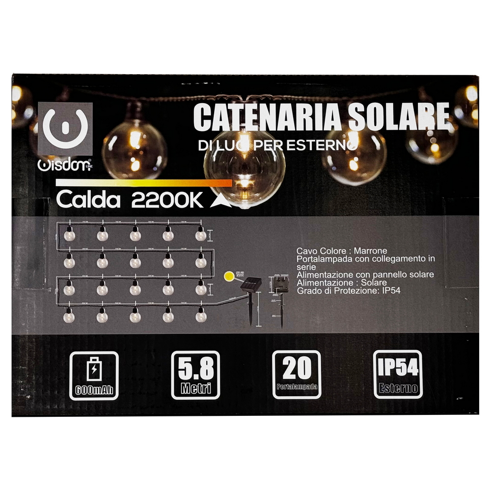 Catena luminosa a Led decorativa con pannello solare 5,8 metri 20 sfere trasparenti Bianco Caldo 2200K Wisdom - Foto 7