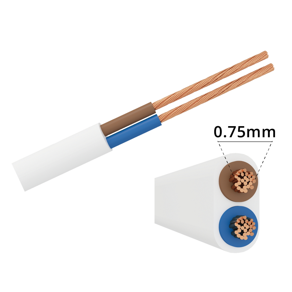 Foto principale Cavo elettrico H03VVH2-F 2 x 0,75 mm2 1 metro guaina bianca piatta (venduto a metro) Aigostar