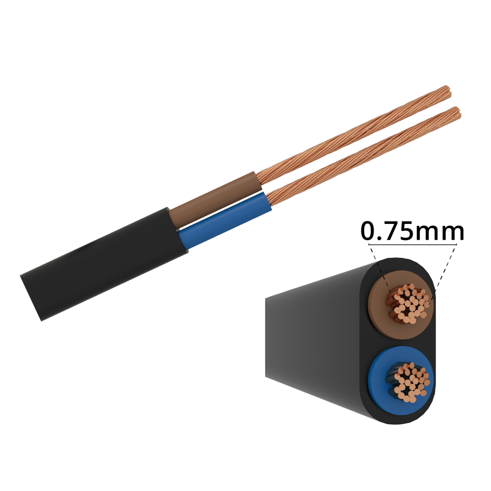 Foto principale Cavo elettrico H03VVH2-F 2 x 0,75 mm2 1 metro guaina nera piatta (venduto a metro) Aigostar