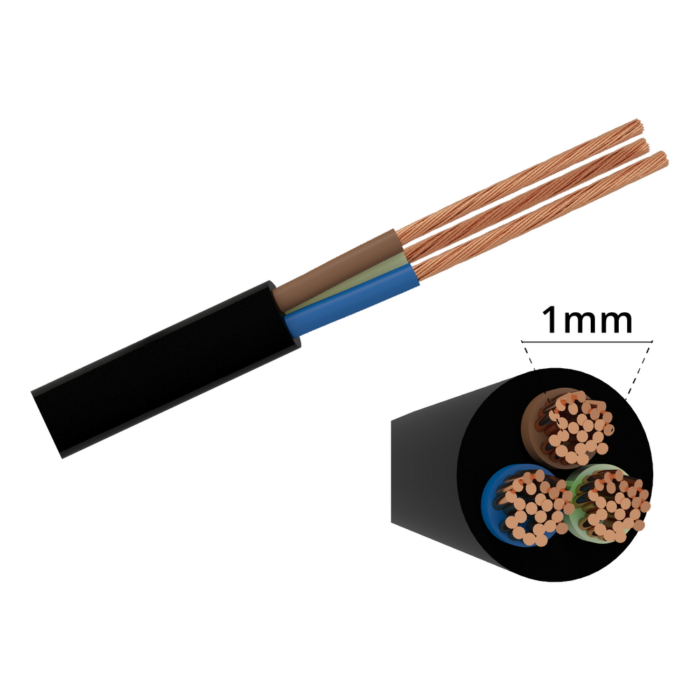 Foto principale Cavo elettrico H05VV-F 3 x 1,0 mm2 1 metro guaina nera (venduto a metro) Aigostar