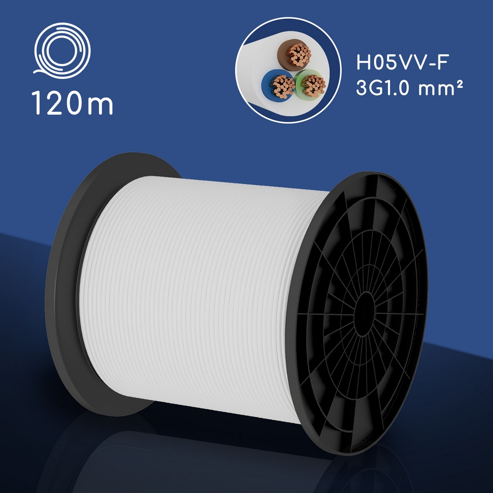 Cavo elettrico H05VV-F 3 x 1,0 mm2 matassa 120mt guaina bianca Aigostar - Foto 2