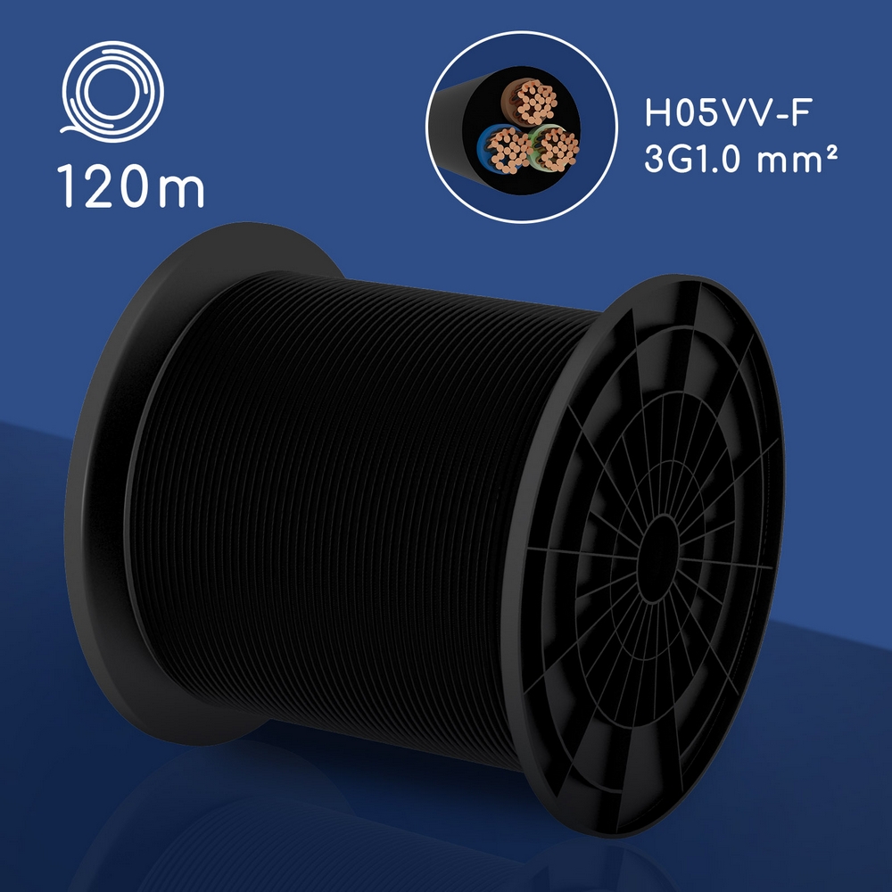 Cavo elettrico H05VV-F 3 x 1,0 mm2 matassa 120mt guaina nera Aigostar - Foto 2