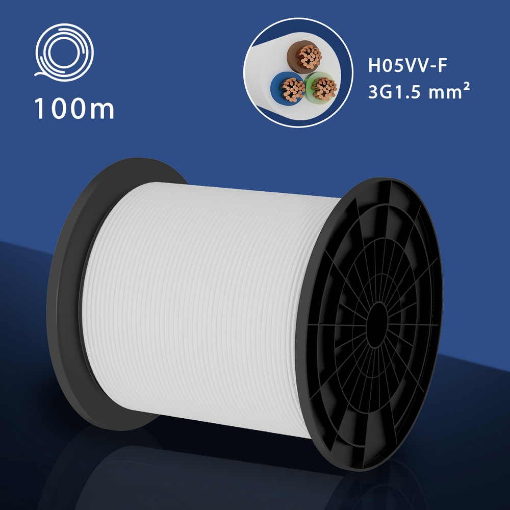 Cavo elettrico H05VV-F 3 x 1,5 mm2 matassa 100mt guaina bianca Aigostar - Foto 2