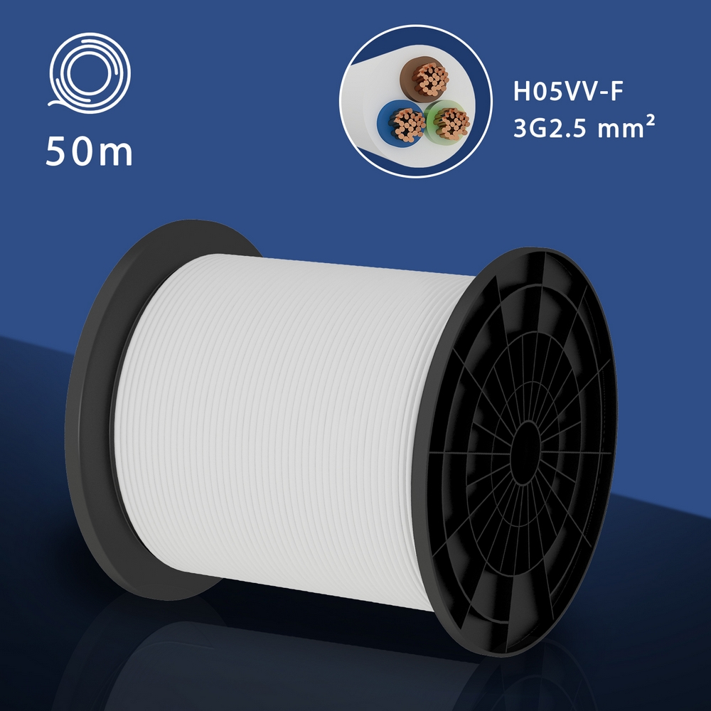 Cavo elettrico H05VV-F 3 x 2,5 mm2 matassa 50mt guaina bianca Aigostar - Foto 2