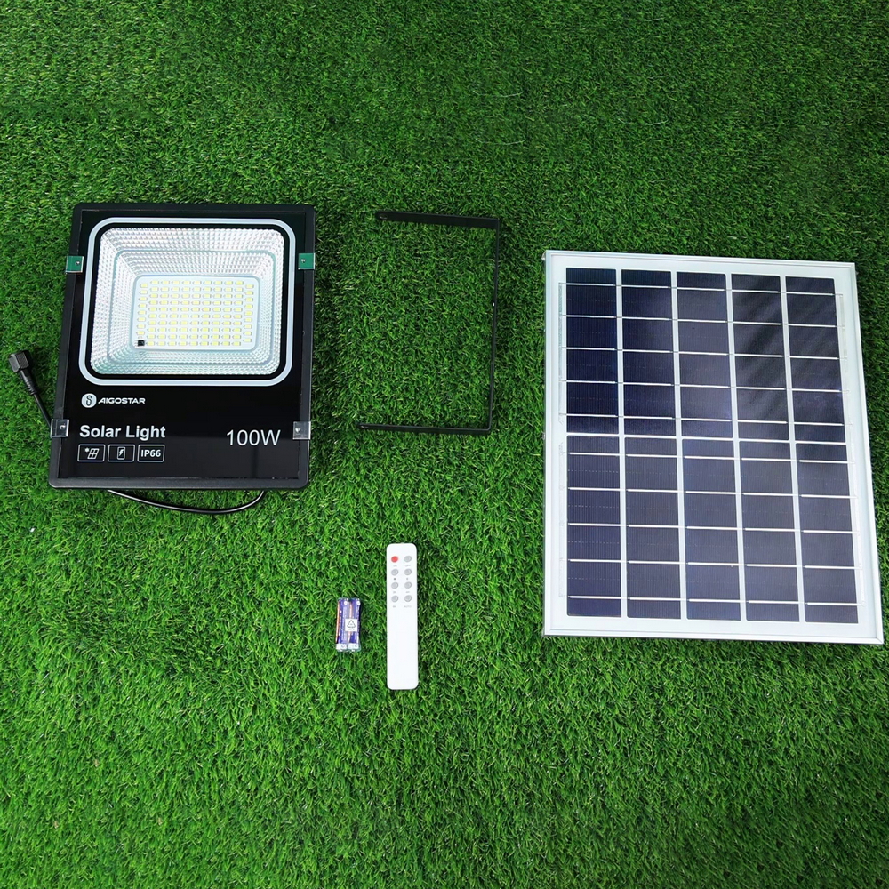 Faro Led 100W Nero con pannello solare IP66 Bianco freddo 6500K Dimmerabile con telecomando e crepuscolare Aigostar - Foto 6