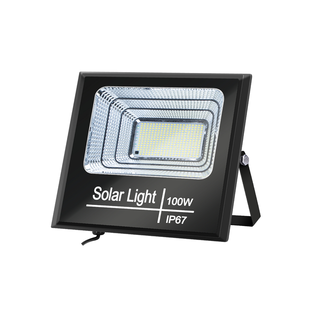 Faro Led 100W Nero con pannello solare IP67 Bianco freddo 6500K Dimmerabile con telecomando e crepuscolare Aigostar - Foto 2