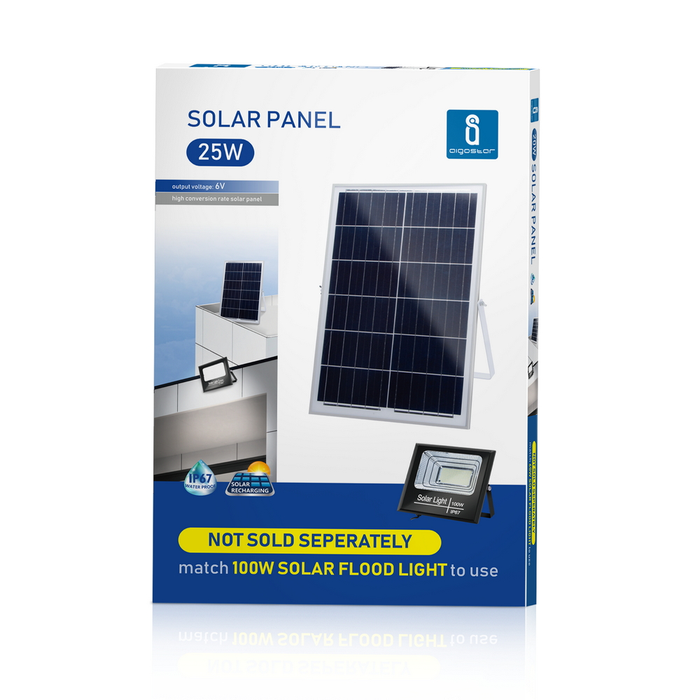 Faro Led 100W Nero con pannello solare IP67 Bianco freddo 6500K Dimmerabile con telecomando e crepuscolare Aigostar - Foto 7