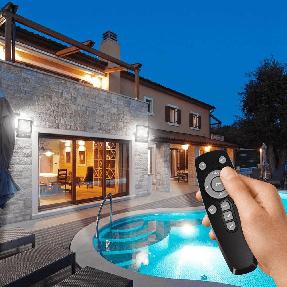 Faro Led 50W Nero con pannello solare IP66 Bianco freddo 6500K Dimmerabile con telecomando e crepuscolare Aigostar - Foto 5