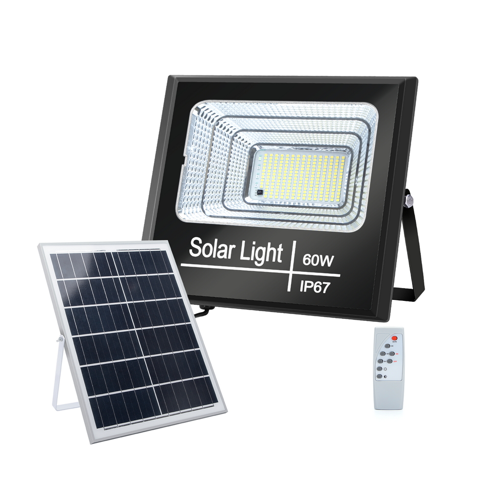 Faro Led 60W Nero con pannello solare IP67 Bianco freddo 6500K Dimmerabile con telecomando e crepuscolare Aigostar - Foto 1