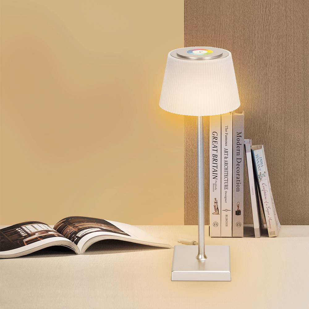 Lampada da tavolo Led touch Dory Argento RGB 4W portatile a batteria ricaricabile USB Aigostar - Foto 3